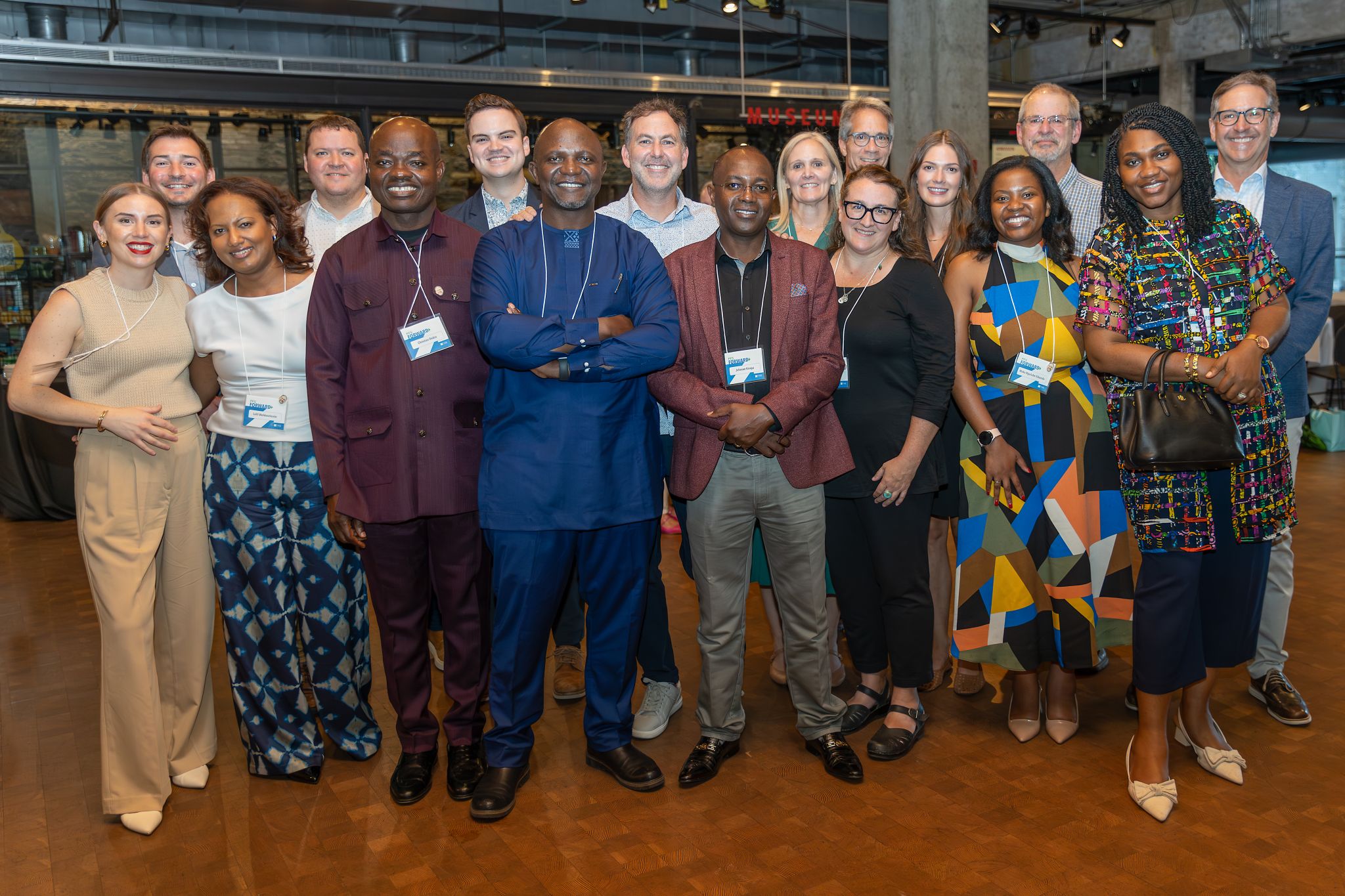 Mandla Nkomo (in blue, center) with some PFS staff in Minneapolis, USA