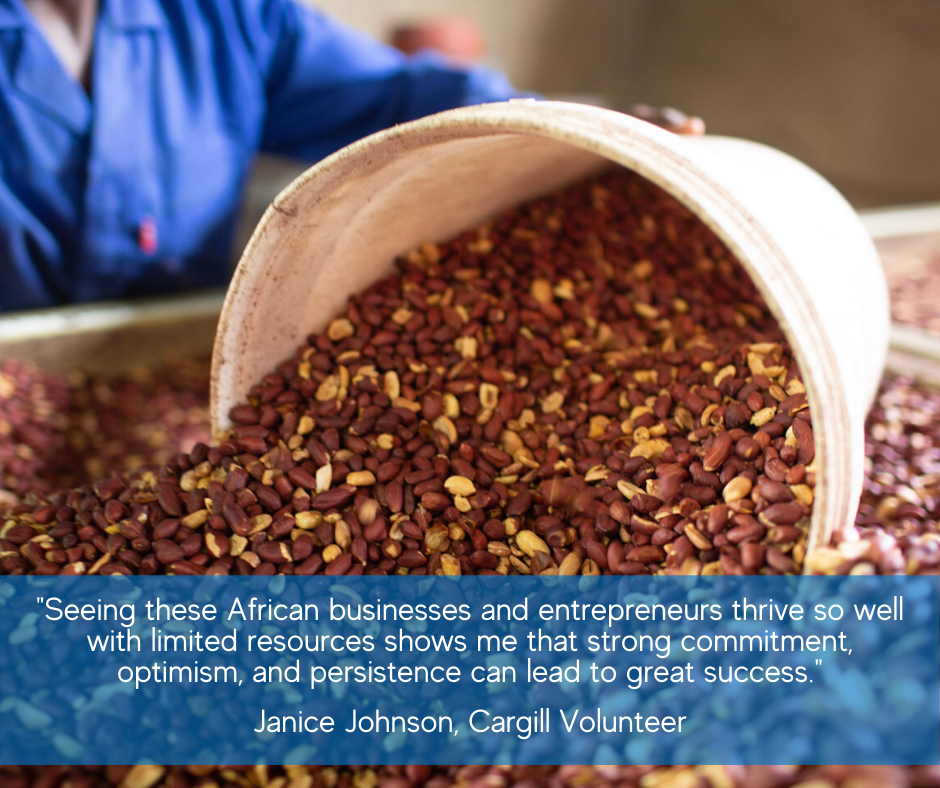 Quote from Janice Johnson and photo of peanuts in a bucket